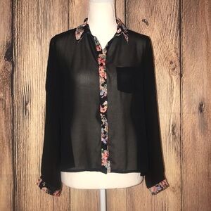 ELODIE ANTHROPOLOGIE SMALL SHEER BLACK LONG SLEEVED Blouse